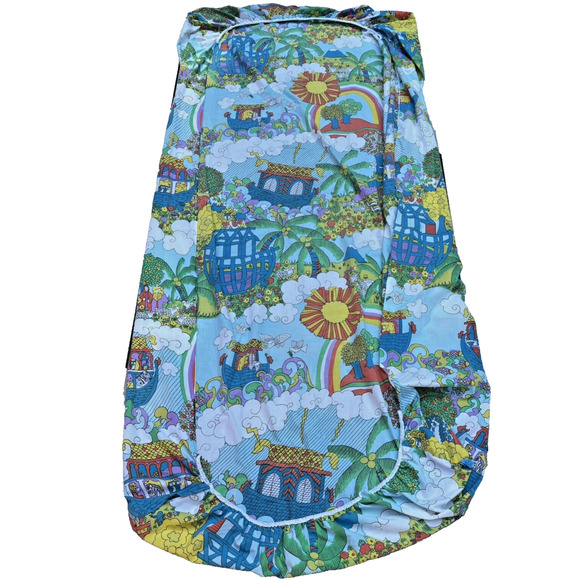 Vtg Sears Childrens Noah Ark 60s 70s Twin Bed Fitted & Flat Sheet Set Color READ - Picture 3 of 12